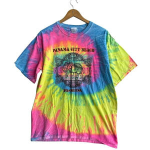 Vtg 90s DESTINATIONS Panama City Beach Tie-Dye T-Shirt Men's L Multicolor Retro